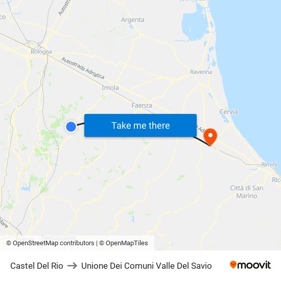 Castel Del Rio to Unione Dei Comuni Valle Del Savio map