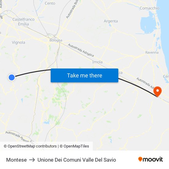 Montese to Unione Dei Comuni Valle Del Savio map