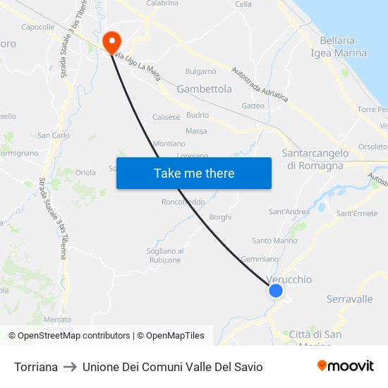 Torriana to Unione Dei Comuni Valle Del Savio map