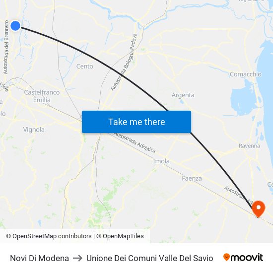 Novi Di Modena to Unione Dei Comuni Valle Del Savio map