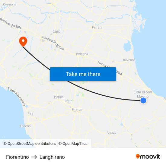 Fiorentino to Langhirano map