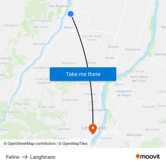 Felino to Langhirano map