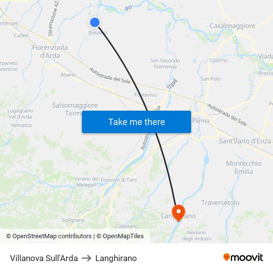 Villanova Sull'Arda to Langhirano map