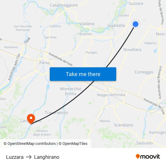 Luzzara to Langhirano map