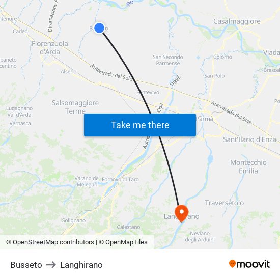 Busseto to Langhirano map