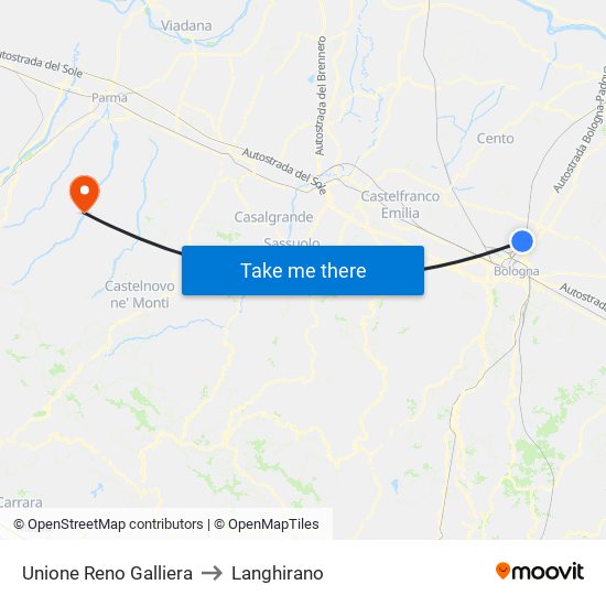 Unione Reno Galliera to Langhirano map