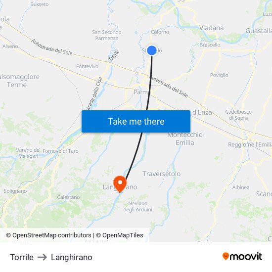 Torrile to Langhirano map
