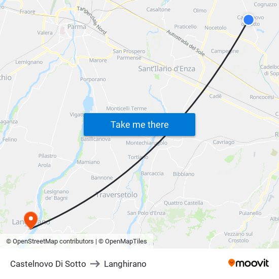 Castelnovo Di Sotto to Langhirano map