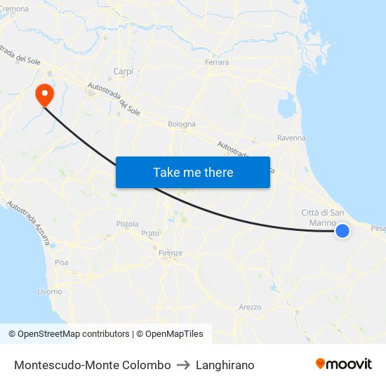 Montescudo-Monte Colombo to Langhirano map