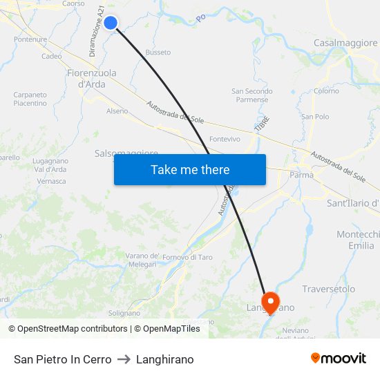San Pietro In Cerro to Langhirano map