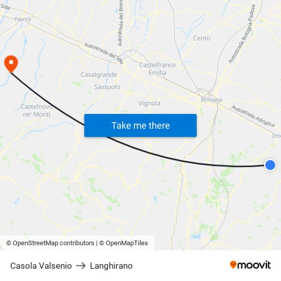 Casola Valsenio to Langhirano map