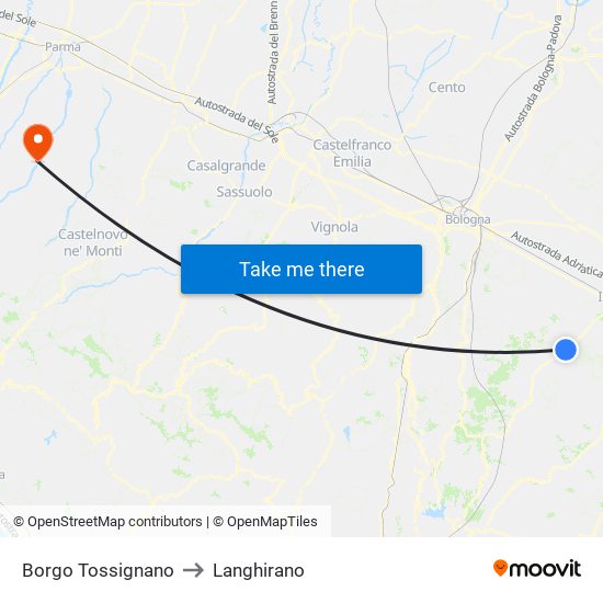 Borgo Tossignano to Langhirano map