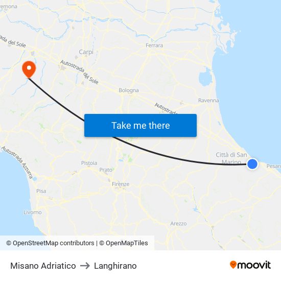Misano Adriatico to Langhirano map