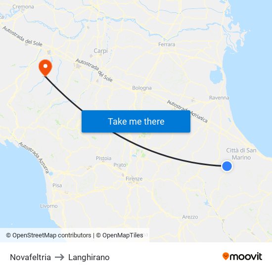 Novafeltria to Langhirano map