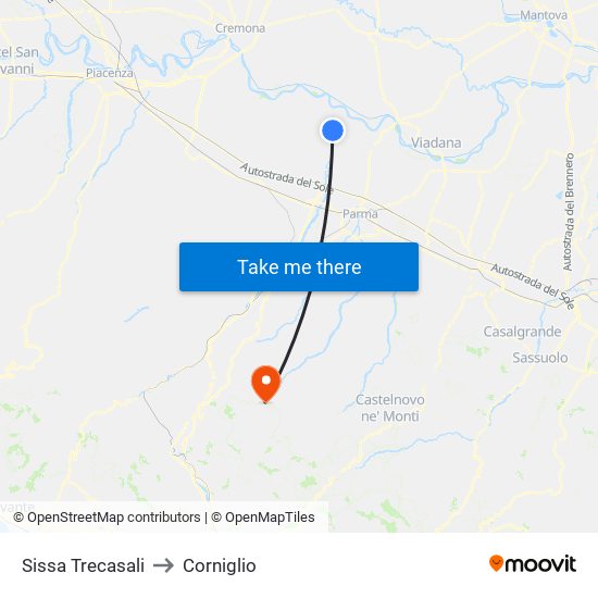 Sissa Trecasali to Corniglio map