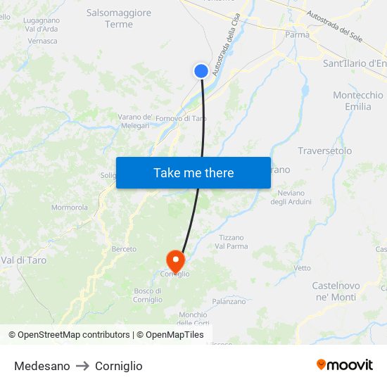 Medesano to Corniglio map