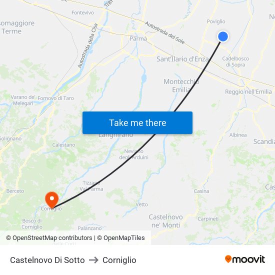 Castelnovo Di Sotto to Corniglio map