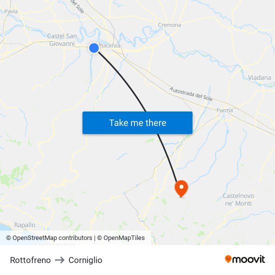 Rottofreno to Corniglio map