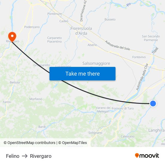 Felino to Rivergaro map