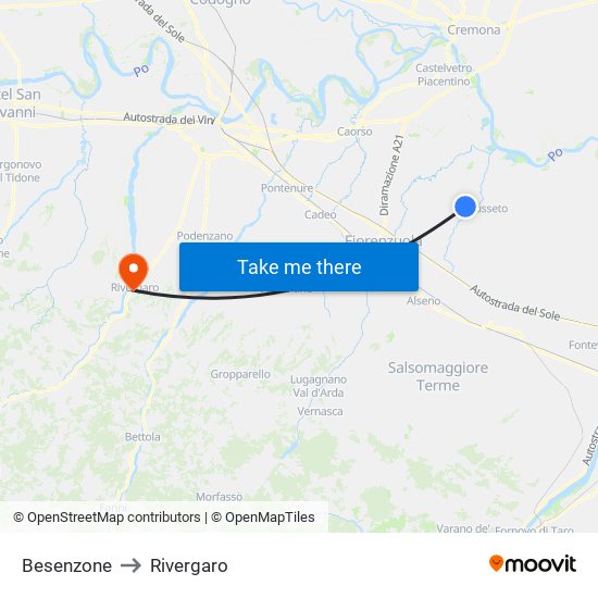 Besenzone to Rivergaro map