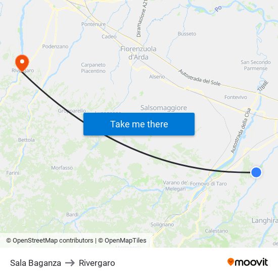 Sala Baganza to Rivergaro map