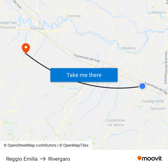 Reggio Emilia to Rivergaro map