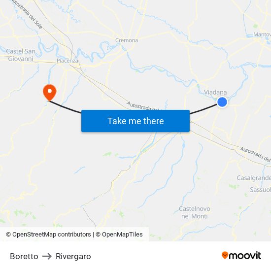 Boretto to Rivergaro map