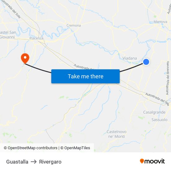 Guastalla to Rivergaro map