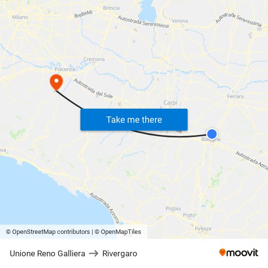Unione Reno Galliera to Rivergaro map