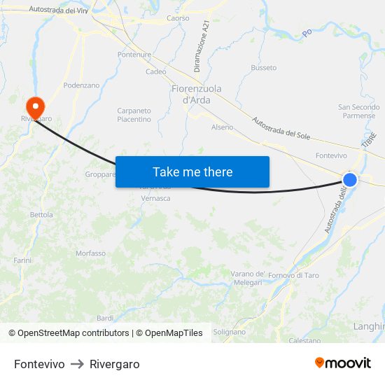Fontevivo to Rivergaro map