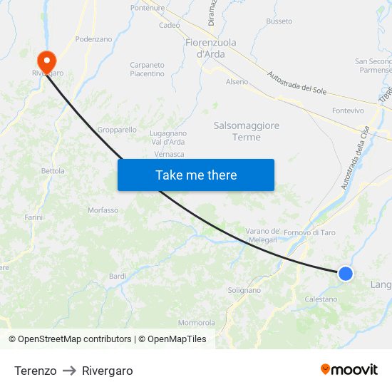 Terenzo to Rivergaro map