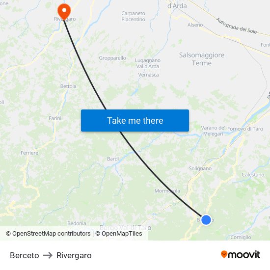 Berceto to Rivergaro map