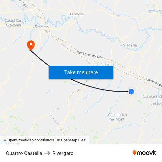 Quattro Castella to Rivergaro map