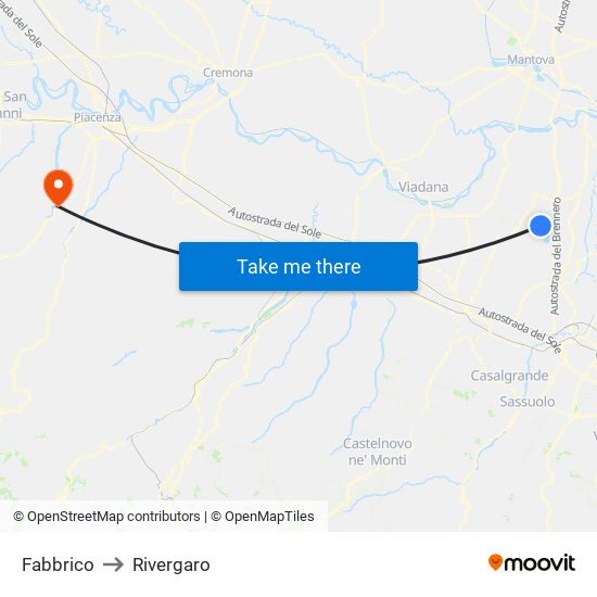 Fabbrico to Rivergaro map