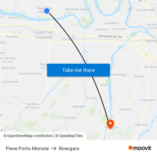Pieve Porto Morone to Rivergaro map