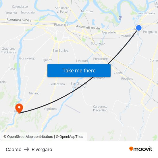 Caorso to Rivergaro map