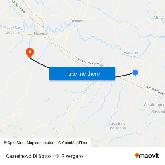 Castelnovo Di Sotto to Rivergaro map