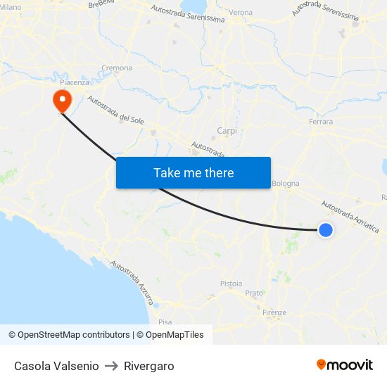 Casola Valsenio to Rivergaro map