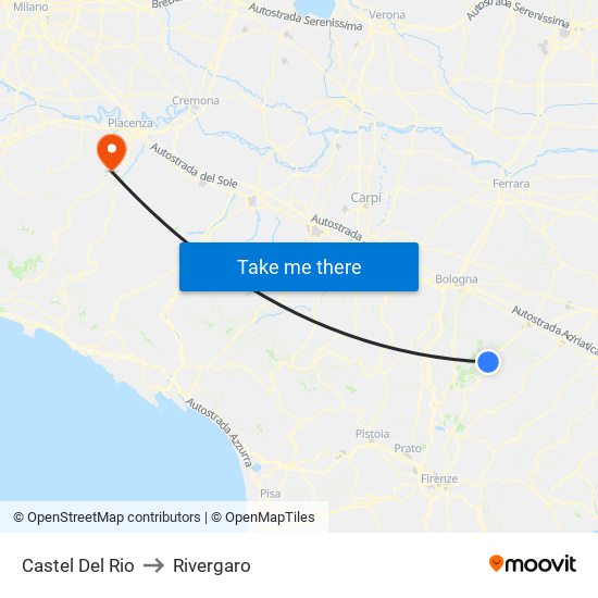 Castel Del Rio to Rivergaro map