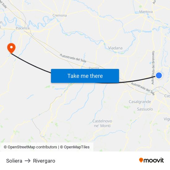 Soliera to Rivergaro map