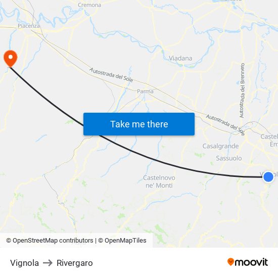 Vignola to Rivergaro map