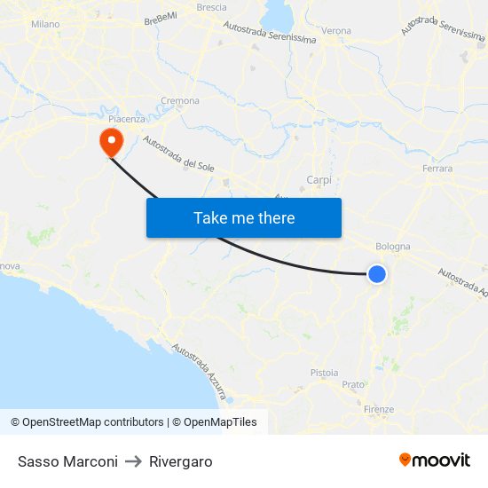 Sasso Marconi to Rivergaro map