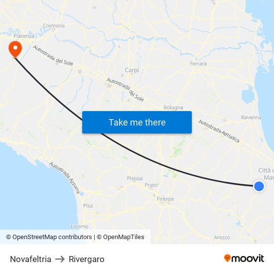 Novafeltria to Rivergaro map