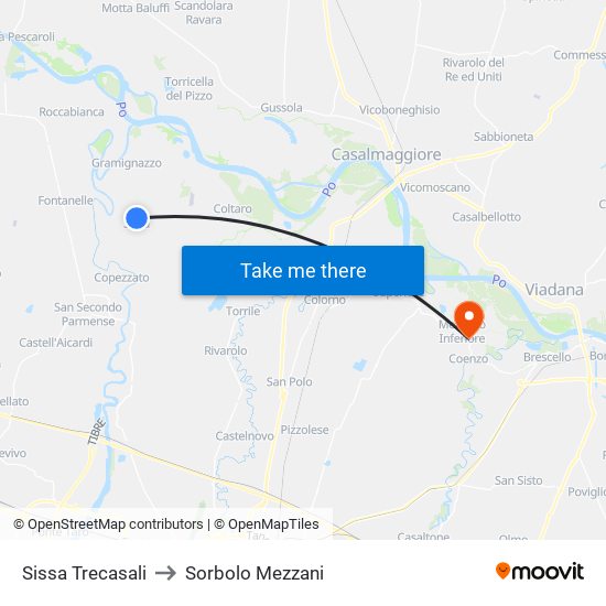 Sissa Trecasali to Sorbolo Mezzani map
