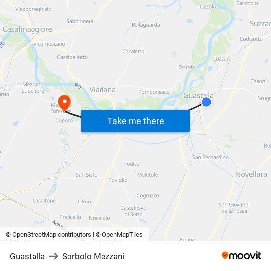 Guastalla to Sorbolo Mezzani map