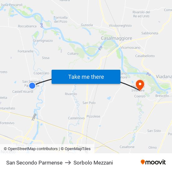 San Secondo Parmense to Sorbolo Mezzani map
