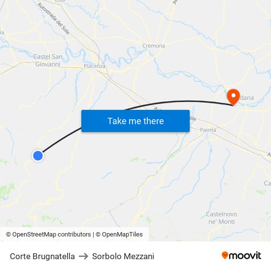 Corte Brugnatella to Sorbolo Mezzani map