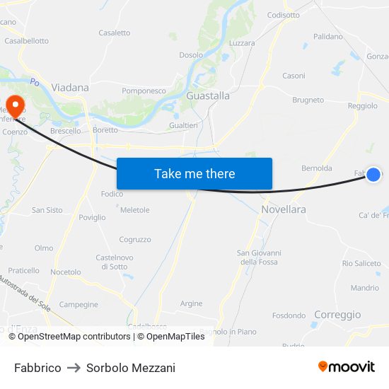 Fabbrico to Sorbolo Mezzani map