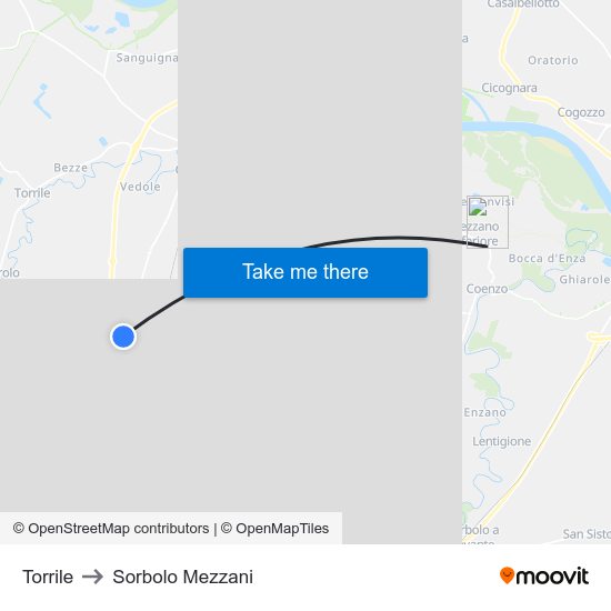 Torrile to Sorbolo Mezzani map