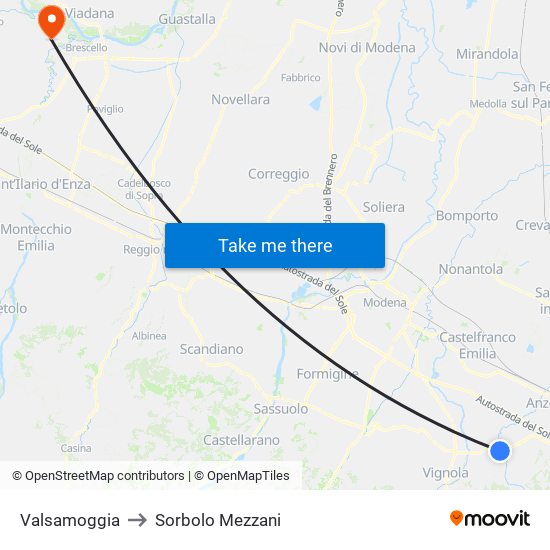 Valsamoggia to Sorbolo Mezzani map